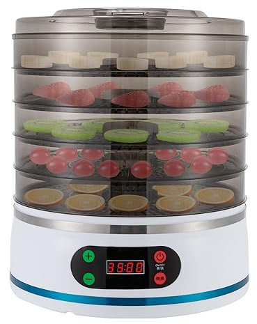 Essiccatore automatico a 5 piani con regolatore di temperatura 30 – 70 ℃, disidratatore per frutta con funzione timer 72 ore e indicatore LED per verdure, frutta, carne, fiori, senza BPA, 350 W