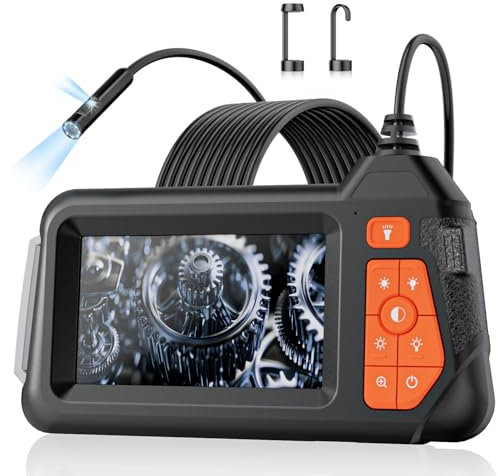 HSSNS Caméra endoscopique 5 m, endoscope d'atelier, avec écran IPS de 4,3, caméra d'inspection étanche IP67, caméra d'inspection étanche 1080p, caméra tubulaire, caméra canale, batterie 2600 mAh