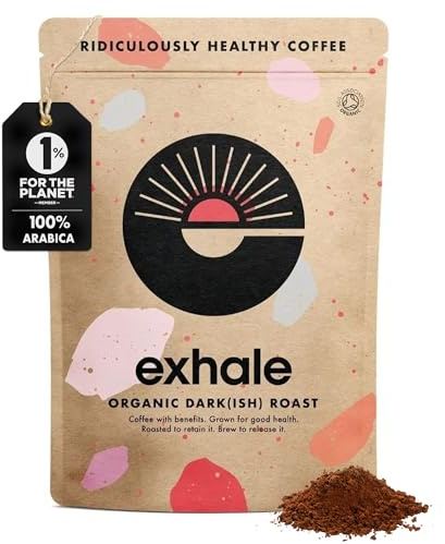 EXHALE Organic FINE Ground Coffee - 450g Pack - Mycotoxin Free, Mould Free & Polyphenol Rich - For Moka, AeroPress and Drip (Dark Roast, 450g)