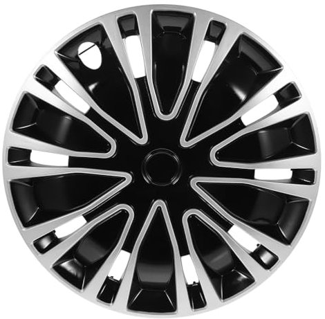 TINEASUR Copricerchi Auto Universale in PP, 18.3 Pollici Coprimozzo per Cerchi in Acciaio, Design Elegante e Facile Installazione per Modifica, Riparazione e Decorazione (Argento e Nero)