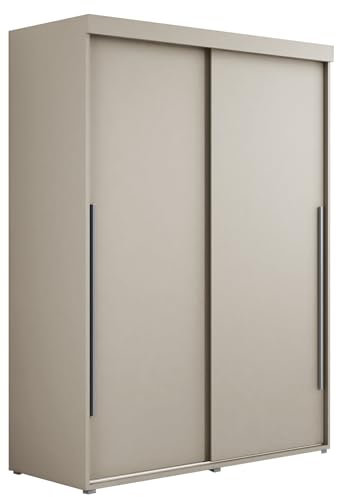 Meble Slupia - Garderobenschrank - Kleiderschrank Schiebetüren - 120x202x62cm - Kleider Schrank Schlafzimmer mit Kleiderstange - IGA Kaschmir, Griff Silber