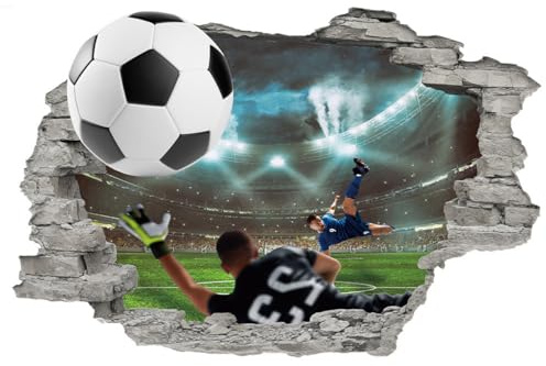 Ieron Autocollant Mural de Football 3D pour Chambre de garçons, Art Mural de Football Sportif pour Chambre d'adolescent, décoration de Salle de Jeux, Accessoires de Chambre d'adolescent