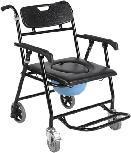 Faltbarer Duschstuhl mit Rollen, leichter Duschstuhl mit Bremsen, abnehmbares Pedal, verstellbare Armlehne, Belastung 150 kg