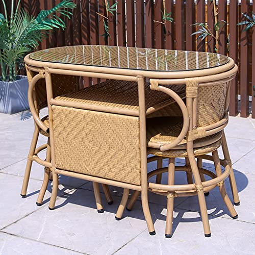 Set da bistrot da 3 pezzi, tavolo da pranzo per divano conversazionale, ripiano nascosto, ripiano in vetro temperato, per patio, bordo piscina, cortile