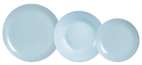 Luminarc Vajilla opal Diwali Paradise 18 piezas para 6 personas | Azul, diseño redondo, acabado brillo, vidrio opal, apilable, fabricada en Francia, apta para microondas y frigorífico