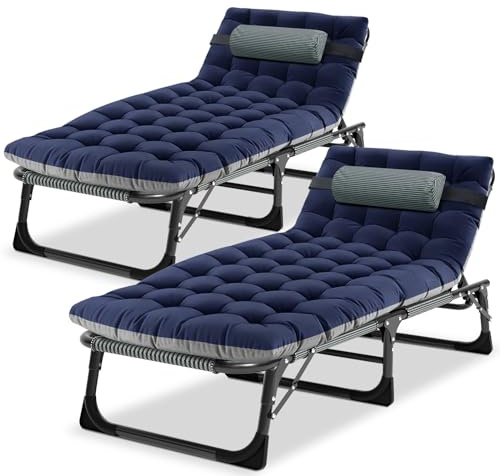 SUNYRISY Klappbare Sonnenliege für den Garten, 2er-Set, strapazierfähiges, verstellbares Campingbett mit Kissen und Kopfstütze, übergroßes tragbares Outdoor-Gartenbett für Zuhause, Büro, Nickerchen