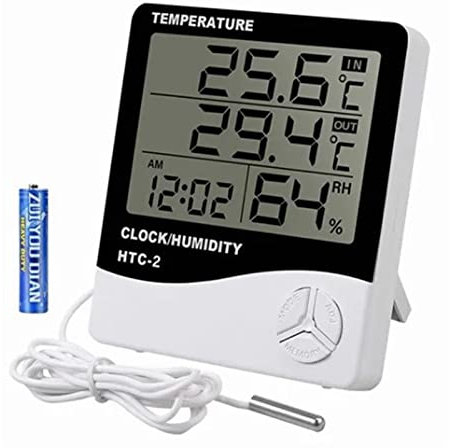 Thermomètre Hygromètre Numérique, Grand écran, Jauge d'humidité, Température Intérieure et Extérieure, Moniteur d'humidité avec Sonde étanche pour Serre Domestique