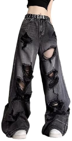 Lafaguw Baggy Jeans for Women Men Ripped Straight Leg High Waisted Pants