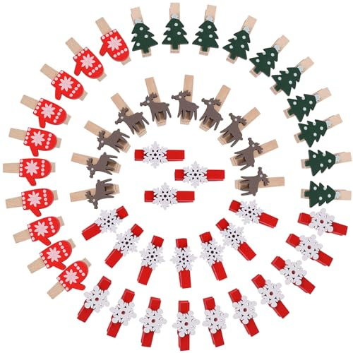 JOFONY 60 Stück Holzklammern Weihnachten,Weihnachten 3,5cm Wäscheklammern Holz,Klammern Weihnachten,Holzwäscheklammern für Fotowand Verpackung Gastgeschenk Weihnachtsdeko