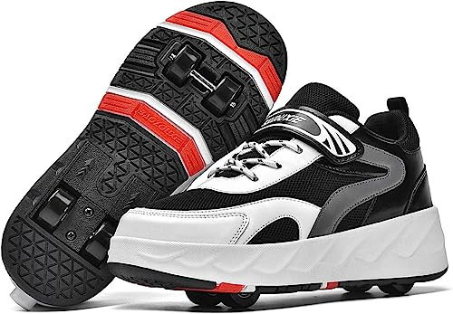 DRFGHK Schuhe Mit Rollen 2-in-1 Kinderschuhe Rollschuhe Skateboardschuhe Sneakers Junge Mädchen Roller Skates 4-Rad Laufsportschuhe, Verstecktes Hinterrad