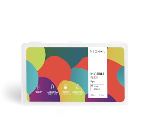 NÉONAIL Flexible Nageltips 02 Clear Square - Press On Nails - Nägel zum Aufkleben - Nail Tips - Tips für Gelnägel - Fake Nails - Künstliche Nägel - Full Cover Nail Tips - Nagelspitzen - 300 Stücke