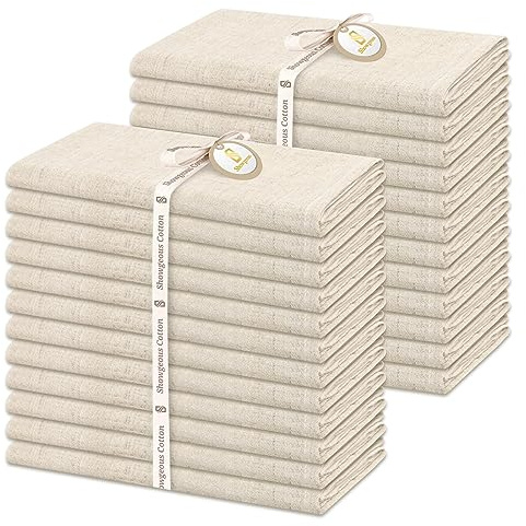 Showgeous 24 Servietten aus Leinen und Baumwolle, 40 x 40 cm, Servietten aus Baumwoll- und Leinenmischgewebe, waschbar und wiederverwendbar, Servietten aus Leinen für Hochzeit, Abendessen, Party