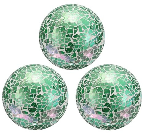 sourcing map 3 sfere decorative da 8 cm in vetro a mosaico, sfere decorative da tavolo, per decorare ciotole, vasi, tavoli, feste di nozze, colore verde