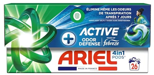 Ariel 4en1 PODS, Lessive Liquide En Capsules 26 Lavages, + Protection Active Contre Les Odeurs, Élimine même les odeurs de transpiration, même après 7 jours