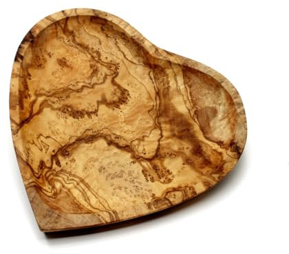 DAGDEG Plato para servir en forma de corazón de 20 cm de madera de olivo, cuencos para salsas, obsequio, de alta calidad, sostenible y hecho a mano