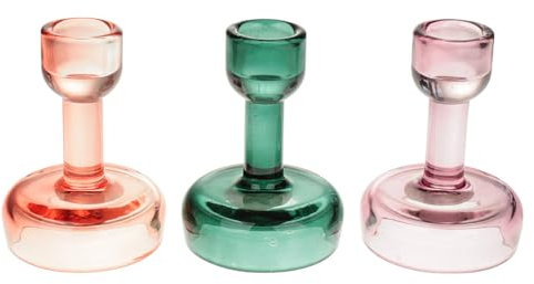 Macosa HO364145_x3 Kerzenhalter 3er Set Glas bunt 7 x 10 cm Glaskerzenhalter Stabkerzenhalter modern Frühlingsdekoration Dekoration Frühling Dekokerzenhalter Kerzenständer