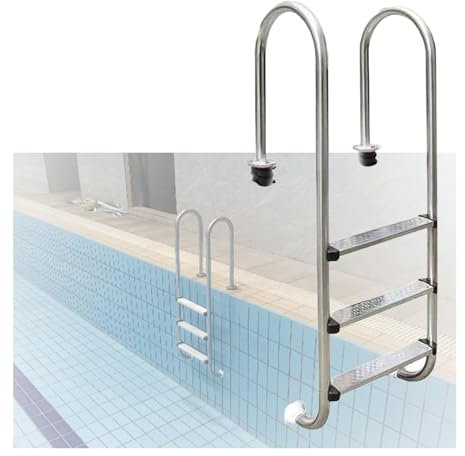 Échelle De Piscine, Marchepied De Piscine Robuste À 3 Marches, Marche en Acier Inoxydable Facile À Monter Et À Monter for Piscine De Parc Aquatique(Pre-Buried,3-Steps1.5mm)