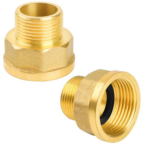 YEAUPE PRO Messing Reduzierstück G3/4 auf G1(AG Ø 25,7mm x IG Ø 30,5mm), 2 Stück Reduzierung Gewinde-Fitting G3/4Außengewinde X G1 Innengewinde, mit dichtungsringe und PTFE Dichtband