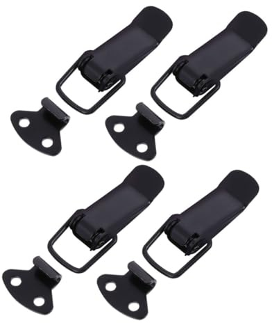 Ciieeo Lot de 4 Set de Set de Loquets de Boîte à Bascule en Fer Noir avec 16 Vis, Fermeture Sécurisée et Facile pour Couvercles et Fenêtres en Usage Domestique ou Industriel