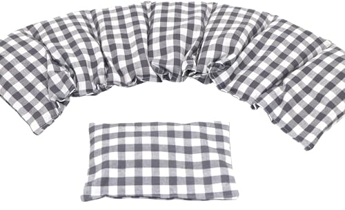 Anthrazit Kirschkernkissen 2 er Set Langes 67 x 18 cm 7 Kammer + kleines Körnerkissen Wärmekissen XXL Schulterkissen Nackenkissen Mikrowelle + Backofen (Karo Anthrazit, Dinkel)