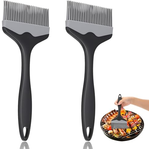 MBAIYO Silikon Backpinsel, 25cm Länge 10cm Breiter 2 Stück Silikonpinsel zum Kochen Backen Grillen BBQ Kochpinsel Küchenpinsel zum Saucen Butter Öl Marinaden (grau)