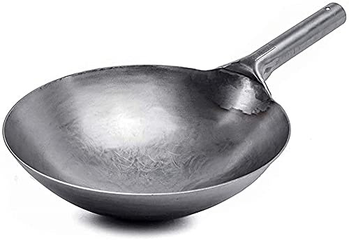 Wok in acciaio al carbonio, autentico wok martellato a mano, pre-stagionato, da 32 cm, utilizzato per pentole tradizionali cinesi antiaderenti in ristoranti