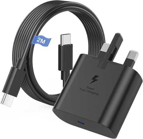 Samsung Charger, Samsung USB C Fast Charger Plug and Cable 2M USBC to Type C Charging Lead for Galaxy S26 S25 S24 S23 S22 S21 S20 A17 A16 A15 A22 A23 A25 A26 A32 A33 A34 A35 A36 A52 A53 A54 A55 A56