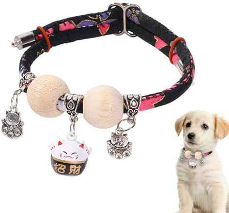 Collar for Pet Cat,Kitten Bell Cedar-Bead Cat Collar - All-Day Wear Animals Adjustable Necklace Aesthetic for Photography Training Travel Walking Holiday Yard