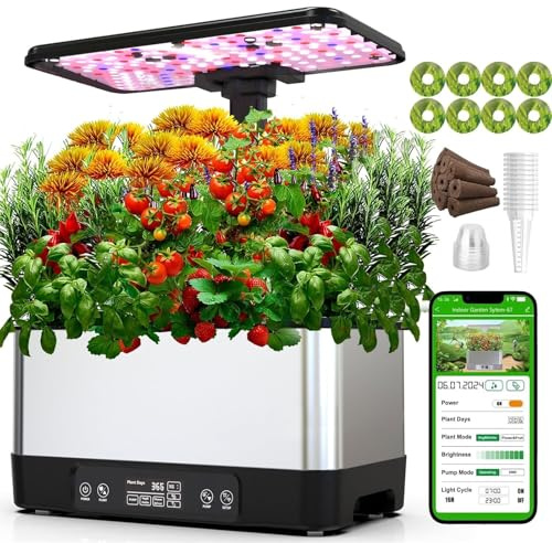 Hydroponisk trädgårdssats för färska örter – inomhusträdgård med LED-display och APP-kontroll, justerbar höjd – perfekt trädgårdsgåva