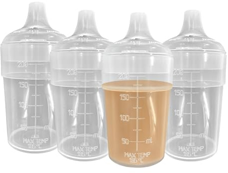 Chabrias Ltd 4 Pack 200ml Feeding Beakers Narrow & Wide Spout Lids UK Made, & Controllable Flow, Reusable, Adult Sippy Cup, Spill-Proof, Autoclavable