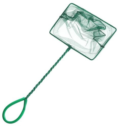 Fine Mesh Aquarium Fishing Net 7.9 x 6.3 Inch Fish Tank Cleaning Tools with 11.4 Inch Plastic Handle for Fish Tanks, Small Pools, Koi Ponds (Green)