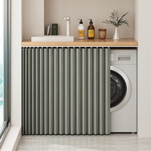Generisch Schrankvorhang Zum Schieben, Staubdichte Vorhänge Für Offenes Regal,Leinenmaterial Wasserdicht Schrank Vorhang Mit Schiene Für Küche,Küche Schatten Vorhang Selbstklebend,Grau,W160cm/H70cm