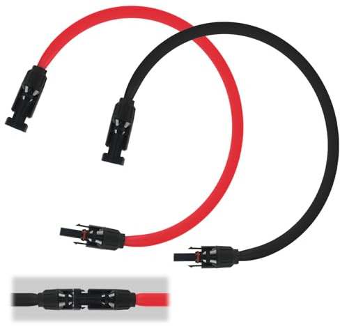 Lot 2 Câble Solaire 4mm2 Plat Passe-Fenêtre, 50cm, Câble Panneau Solaire Flexible 4 mm² avec Connecteur MC4 et Raccord, Extension Photovoltaïque pour Balcon, Camping-Car, Garage, Installation Mobile
