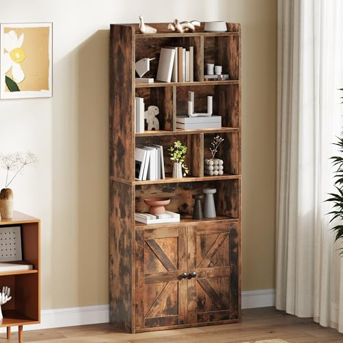 YITAHOME Librería de 4 Niveles con Puertas y Armario estantería de pie para Libros estantería con Compartimento Abierto para el hogar la Oficina, marrón rústico, 60 x 30 x 159 cm
