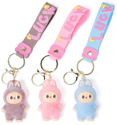 Generico Set 3 Portachiavi Kawaii con personaggi miniatura Monsters Colorati | Blind box da collezione ispirata a bambole fantasy | Regalo originale per ragazze, ragazzi, amici | Labubu