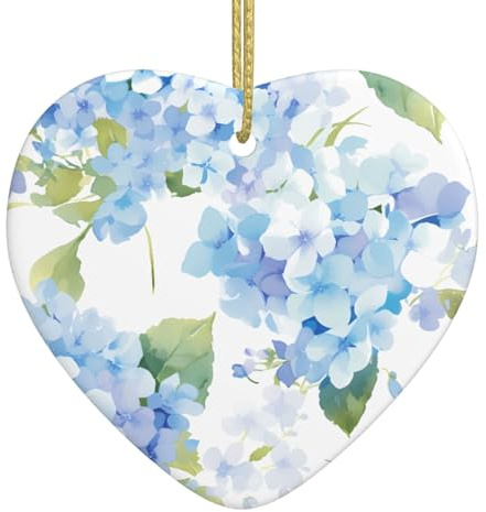 Christmas Ceramic Heart Pendant WHJSSF Hydrangea Watercolor Printing Smooth and Bright for Christmas Mouse Tree Home and Supermarket Decoration