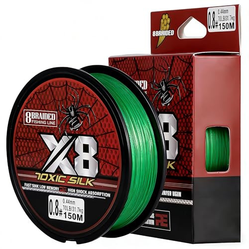 Yoassi 8 Braid 0.23mm/150m Ligne de Pêche Tressée pour Pêche en Eau Douce/Salée, Fil en Tresse PE Durable, Plus Fine et Fluide pour Un Lancer Efficace