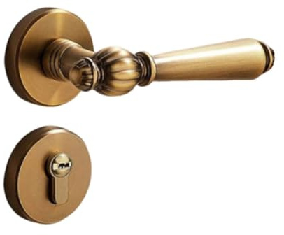 Wodsty Cerradura de puerta vintage para puertas de madera de interior, cerradura de metal de bronce amarillo con tira silenciosa ABS, diseño de baja fricción, acabado resistente al óxido, tamaño 142