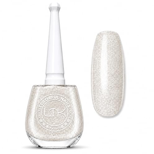 White Glitter Nail Polish - Glitter Nail Varnish - Clear Nail Varnish - Silver Polish - Shimmer Polish - Translucent Pearl Finish - Air Dry Sparkly Topper for Manicure - Parties & Daily Wear, 13ml