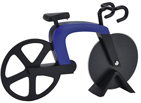AMONIDA Tagliapizza a Forma di Bicicletta Coltello in Acciaio Inossidabile Facile da Usare per Negozi di Dolci 18,5 Cm (BLUE)