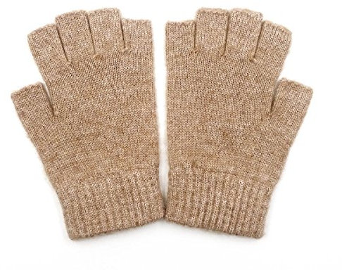 iMongol Pure Wool Women Men Unisex Half Fingers Fingerless Gloves Mittens, Outdoor Tactical Glove for Hunting & Hiking, Made in Inner Mongolian (Camel Grey)