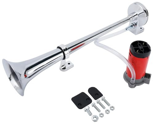 YaeTek 12V Single Trumpet Air Horn Chrome + Compressor Super Loud 150db For Truck Lorry Boat VAN Train