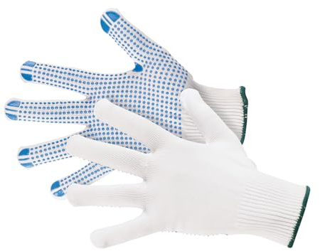 Jah Strickhandschuh mit Mini-Noppen (weiß) – griffig & nahtlos – für Kommissionierung, Versand & Lager