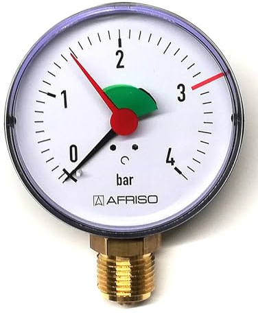 Rohrfeder-Manometer für Heizung/Sanitär - Radial, Afriso, Ø80mm, DN15 (1/2), 3bar Markierung