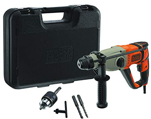 Black+Decker SDS-plus Kombihammer BEHS02K (800 Watt, 2,2 Joule, für effektives Bohren, Schlagbohren und leichte Meißelarbeiten, inkl. 2 SDS-plus Bohrer, Zahnkranzbohrfutter, Adapter, Koffer)