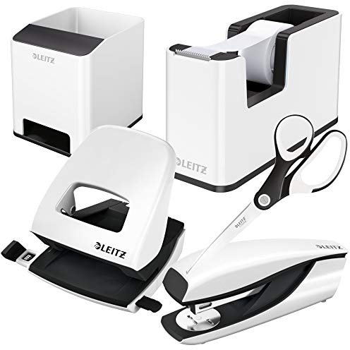 Leitz Locher (30 Blatt, Anschlagschiene mit Formatvorgaben, Metall, Wow) (Perlweiß Set)