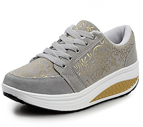 Mujer Adelgazar Zapatos Sneakers para Caminar Zapatillas Aptitud Cuña Plateadoforma Zapatos