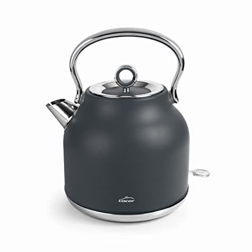 Lacor 69397 - Hervidor de agua retro en acero inoxidable 18/10 con tecnología STRIX, acabado en gris mate, 1'7 L