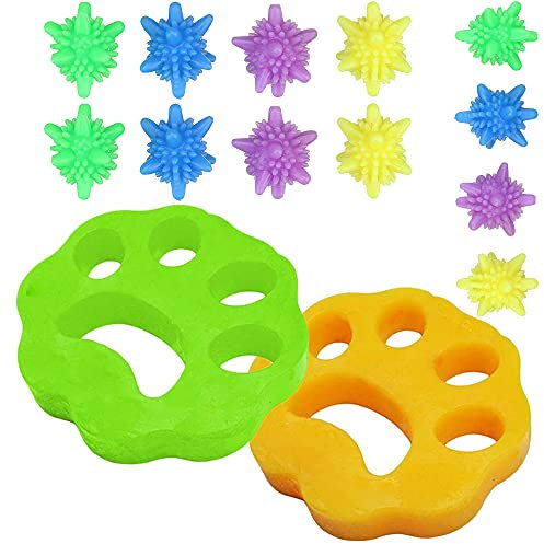 Depilatore per Animali Domestici,Raccogli Peli Animali Lavatrice,12 Washing Ball e 2 Togli Peli Animali per la Rimozione dei Peli di Animali Domestici(Fleur)