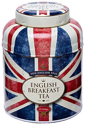 New English Teas Union Jack Round Tea Caddy With 80 English Breakfast Teabags